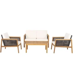 Tangkula 4-Piece Patio Acacia Wood Furniture Set with PE Rattan & Cushions -Tangkula Shop GUEST 968add66 7814 4c3c bf34 43c9c6eea335