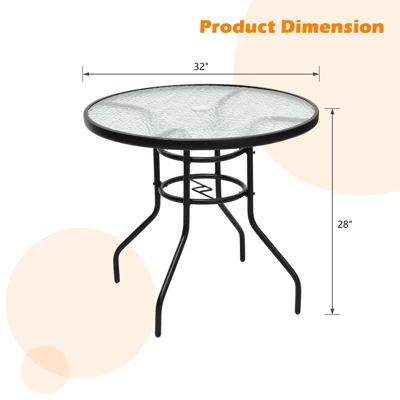Tangkula Patio Round Table Patio Furniture Steel Frame Dining Table W/ Glass Top 6 Tangkula Patio Round Table Patio Furniture Steel Frame Dining Table W/ Glass Top - Image 6