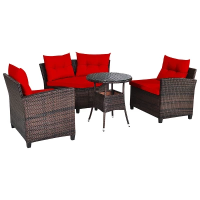 Tangkula 4PCS Outdoor Patio Conversation Set Wicker Rattan Sectional Sofa W/Cushions 7 Tangkula 4PCS Outdoor Patio Conversation Set Wicker Rattan Sectional Sofa W/Cushions - Image 7