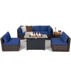 Tangkula 7PCS Patio Rattan Furniture Set Fire Pit Table Cover Cushion -Tangkula Shop GUEST 96dc2775 bae5 4930 acee ad775654f6a9