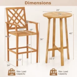 Tangkula 3-Piece Teak Patio Bar Set with Round Cocktail Table and 2 Bar Stools -Tangkula Shop GUEST 9725bf32 ad9a 482b 9a2a 71de5e401470
