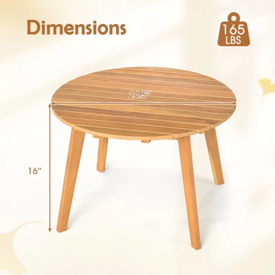 Tangkula 2PCS Outdoor Acacia Wood Side Table Patio 24.5" Round End Table W/ Slatted Tabletop 8 Tangkula 2PCS Outdoor Acacia Wood Side Table Patio 24.5" Round End Table W/ Slatted Tabletop - Image 8