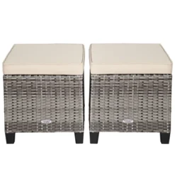 Tangkula Set of 2 Outdoor Rattan Cushioned Ottomans - All-Weather Patio Footrests -Tangkula Shop GUEST 9773500d bcbd 4694 a674 86c57536b4f5