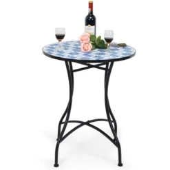 Tangkula 28.5" Patio Mosaic Round Bistro Table with Ceramic Tile Top