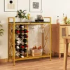 Tangkula Freestanding Floor Drink Rack, Wooden Coffee Bar Table W/ Drink Storage