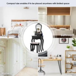 Tangkula Vanity Mirror Makeup Dressing Table Set W/ Stool Drawer Wood Desk -Tangkula Shop GUEST 98075a6e 9440 4bf1 9de7 8d596e4c61ad