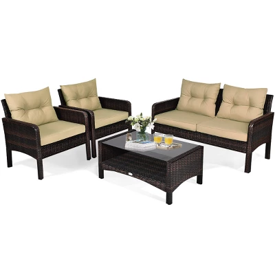 Tangkula 4-Piece Rattan Wicker Patio Furniture Set with Loveseat and Storage Coffee Table 2 Tangkula 4-Piece Rattan Wicker Patio Furniture Set with Loveseat and Storage Coffee Table - Image 2