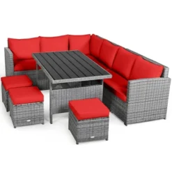 Tangkula 7PCS Rattan Patio Sectional Sofa Set Conversation Set W/ Red Cushions -Tangkula Shop GUEST 98762eea 0641 40f6 9419 af99b28fe2ed