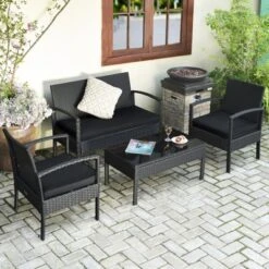 Tangkula Set Of 4 Wicker Patio Conversation Furniture Set Outdoor Rattan Chair And Table Set Patio Furniture Sets W/ Coffee Table & Washable Cushions -Tangkula Shop GUEST 9886a07b cfa2 4b26 a480 19e44471b56b 1