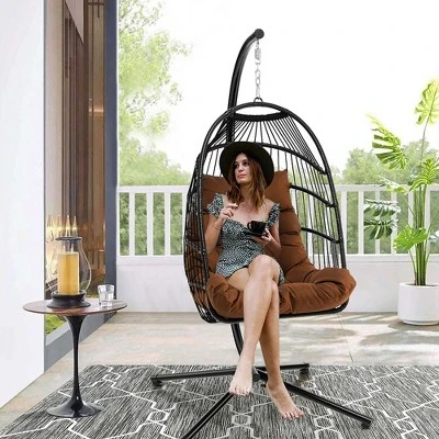 Tangkula Swing Egg Chair Hanging Basket Chair W/Stand Waterproof Cover & Cushion 2 Tangkula Swing Egg Chair Hanging Basket Chair W/Stand Waterproof Cover & Cushion - Image 2