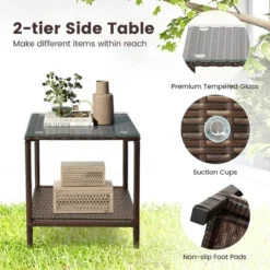 Tangkula 3-Piece Outdoor Rocking Wicker Bistro Set with 2-Tier Side Table -Tangkula Shop GUEST 98c58109 b26e 4331 b203 5aca9644b18c