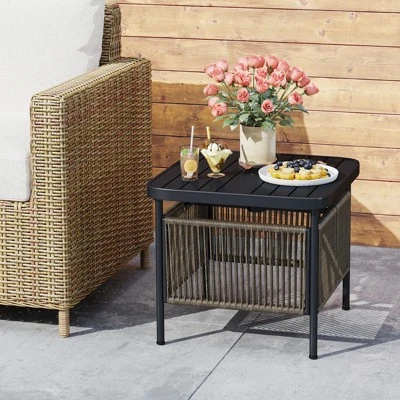 Tangkula Outdoor PE Rattan Side Table with 1.57" Umbrella Hole 2 Tangkula Outdoor PE Rattan Side Table with 1.57" Umbrella Hole - Image 2