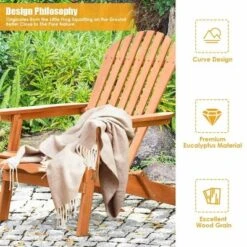 Tangkula 2 PCS Eucalyptus Adirondack Chair Foldable Outdoor Wood Lounger Chair Natural