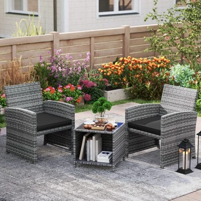 Tangkula 3 Pieces Patio Furniture Set PE Rattan Chairs Set W/ Storage Coffee Table 3 Tangkula 3 Pieces Patio Furniture Set PE Rattan Chairs Set W/ Storage Coffee Table - Image 3