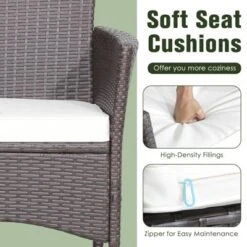 Tangkula Set Of 3 Wicker Dining Set Acacia Wood Table Top W/ Cushioned Chairs Patio Garden -Tangkula Shop GUEST 995d1e0e 2dea 4818 8a6d 264fc9b8cc81