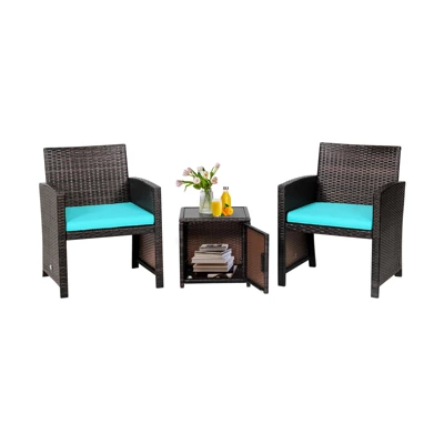 Tangkula 3 Pieces Outdoor PE Wicker Bistro Set With Waterproof Cover For Porch Balcony Garden And Poolside, Red/Off White/Grey/Turquoise 11 Tangkula 3 Pieces Outdoor PE Wicker Bistro Set With Waterproof Cover For Porch Balcony Garden And Poolside, Red/Off White/Grey/Turquoise - Image 11