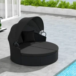Tangkula Patio Round Daybed Wicker Sectional Sofa with Retractable Canopy -Tangkula Shop GUEST 996f67bc cc2a 48b9 b304 65abd3113794
