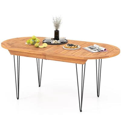 Tangkula 71" Patio Dining Table 6 Person Large Oval Table W/ Teak Wood Tabletop 10 Tangkula 71" Patio Dining Table 6 Person Large Oval Table W/ Teak Wood Tabletop - Image 10