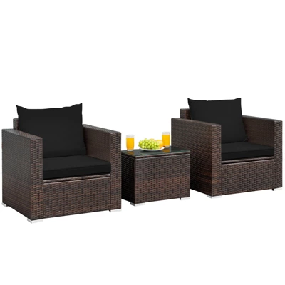 Tangkula 3-Piece Outdoor Patio Rattan Furniture Set with Cushioned Sofas 8 Tangkula 3-Piece Outdoor Patio Rattan Furniture Set with Cushioned Sofas - Image 8