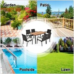 Tangkula 7-Piece Patio Rattan Dining Set with Acacia Wood Table & 6 Cushioned Chairs -Tangkula Shop GUEST 99c157e0 4d5a 46f9 bbab 8e09097ec89c