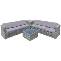 Tangkula 8-Piece Gray Rattan Sectional Patio Furniture Set with Storage Box