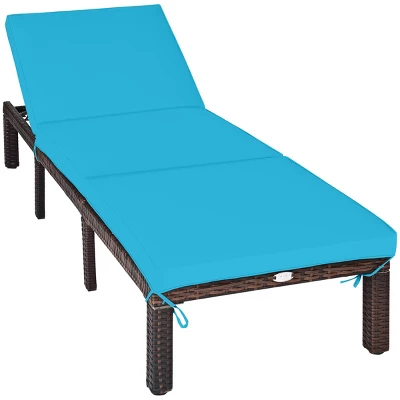 Tangkula 2-Piece Outdoor Rattan Chaise Lounge Set with Turquoise Cushions 4 Tangkula 2-Piece Outdoor Rattan Chaise Lounge Set with Turquoise Cushions - Image 4
