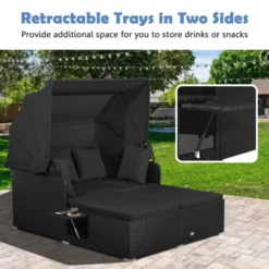 Tangkula Patio Rattan Daybed With Retractable Canopy Wicker Sun Lounger With 2 Foldable Side Panels Thick Seat & Back Cushions 13 Tangkula Patio Rattan Daybed With Retractable Canopy Wicker Sun Lounger With 2 Foldable Side Panels Thick Seat & Back Cushions -Tangkula Shop GUEST 9a0f2aea ffad 44d7 b3ca 367ad621c008