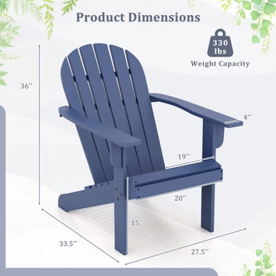 Tangkula 4PCS Patio Adirondack Chair W/ Inclined Seat High Backrest & Wide Armrests 4 Tangkula 4PCS Patio Adirondack Chair W/ Inclined Seat High Backrest & Wide Armrests - Image 4