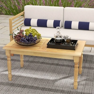 Tangkula Patio Coffee Table W/ Solid Teak Wood Structure Slatted Tabletop For Backyard 3 Tangkula Patio Coffee Table W/ Solid Teak Wood Structure Slatted Tabletop For Backyard - Image 3