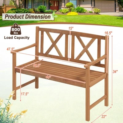 Tangkula 2-Person Acacia Wood Bench Outdoor Slats Loveseat Chair With Armrest Backrest Sturdy Frame 800lbs Load Capacity 8 Tangkula 2-Person Acacia Wood Bench Outdoor Slats Loveseat Chair With Armrest Backrest Sturdy Frame 800lbs Load Capacity - Image 8