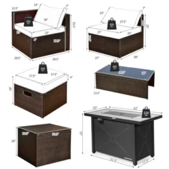 Tangkula 9-Piece Patio Sectional Set with 60,000 BTU Propane Fire Pit Table