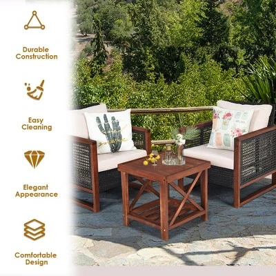 Tangkula 3-Piece Rattan Wicker Outdoor Conversation Set with Acacia Wood Table 4 Tangkula 3-Piece Rattan Wicker Outdoor Conversation Set with Acacia Wood Table - Image 4