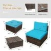 Tangkula 5-Piece Outdoor Rattan Wicker Sofa Set Lounge Chair With Turquoise Cushions