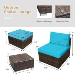 Tangkula 5-Piece Outdoor Rattan Wicker Sofa Set Lounge Chair With Turquoise Cushions
