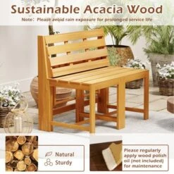 Tangkula 3-in-1 Acacia Wood Convertible Loveseat & Outdoor Table Set -Tangkula Shop GUEST 9a73e8d2 40fc 49a4 9790 66262b6f8398