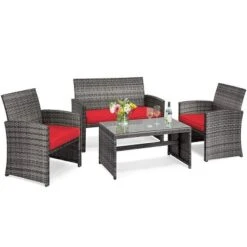 Tangkula 4-Piece Outdoor Patio Furniture Set Rattan Wicker Conversation Sofa Set -Tangkula Shop GUEST 9a98e4c4 c77a 468c 9326 e5967386c80a 1