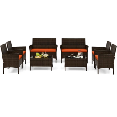 Tangkula Set Of 8 Furniture Set W/ Washable Cushions & Tempered Glass Coffee Table 9 Tangkula Set Of 8 Furniture Set W/ Washable Cushions & Tempered Glass Coffee Table - Image 9
