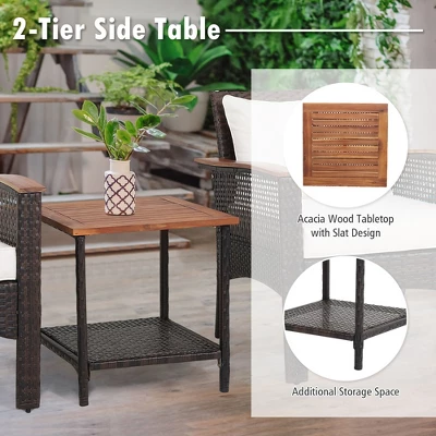 Tangkula 3PCS Patio Conversation Furniture Set PE Rattan Sofa Set W/Wood Top Table 4 Tangkula 3PCS Patio Conversation Furniture Set PE Rattan Sofa Set W/Wood Top Table - Image 4