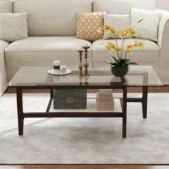 Tangkula 2-Tier Glass Coffee Table W/ Storage Shelf Solid Rubber Wood Legs For Office -Tangkula Shop GUEST 9b344b0f 6a6e 4757 9a24 0efeefacda2c