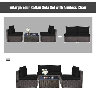 Tangkula 2PCS Patio Sectional Armless Sofas Outdoor Rattan Furniture Set W/ Cushions Black 6 Tangkula 2PCS Patio Sectional Armless Sofas Outdoor Rattan Furniture Set W/ Cushions Black - Image 6