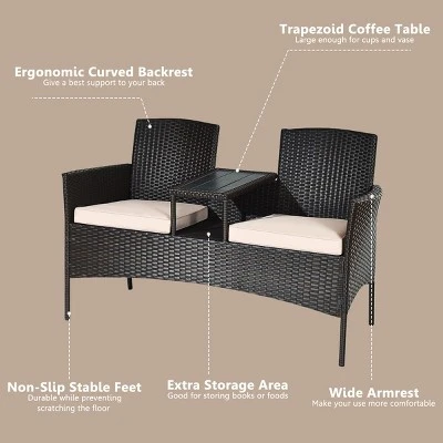 Tangkula Outdoor Rattan Furniture Wicker Conversation Chair with Built-in Table 4 Tangkula Outdoor Rattan Furniture Wicker Conversation Chair with Built-in Table - Image 4