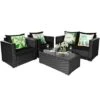 Tangkula 8PCS Rattan Patio Conversation Set Outdoor Furniture Set W/ Black Cushions
