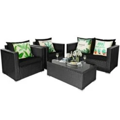 Tangkula 8PCS Rattan Patio Conversation Set Outdoor Furniture Set W/ Black Cushions