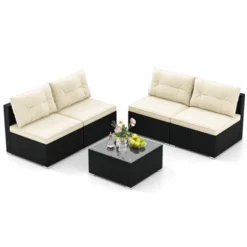 Tangkula 5-Piece Outdoor PE Rattan Patio Furniture Set with Cushions & Glass Table -Tangkula Shop GUEST 9bdde8d2 3d4d 4676 a4bf 95d48e3e0722