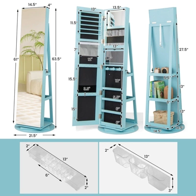 Tangkula 360° Rotating Mirrored Jewelry Cabinet Armoire 3 Color LED Modes Lockable 8 Tangkula 360° Rotating Mirrored Jewelry Cabinet Armoire 3 Color LED Modes Lockable - Image 8