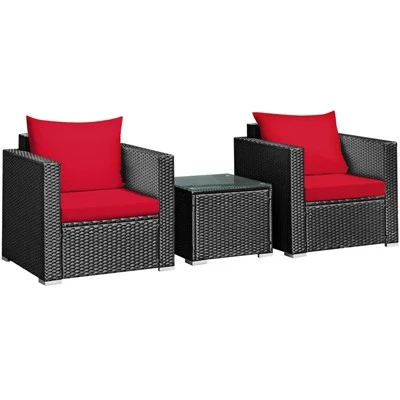 Tangkula 3PCS Patio Rattan Furniture Conversation Set With 2 Cushioned Sofas & Coffee Table For Outdoor 5 Tangkula 3PCS Patio Rattan Furniture Conversation Set With 2 Cushioned Sofas & Coffee Table For Outdoor - Image 5