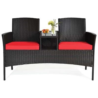 Tangkula Outdoor Patio Rattan Wicker Conversation Set with Built-in Table 6 Tangkula Outdoor Patio Rattan Wicker Conversation Set with Built-in Table - Image 6
