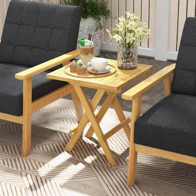 Tangkula Patio Folding Side Table W/X-shaped Legs Slatted Tabletop For Backyard Outdoor 2 Tangkula Patio Folding Side Table W/X-shaped Legs Slatted Tabletop For Backyard Outdoor - Image 2