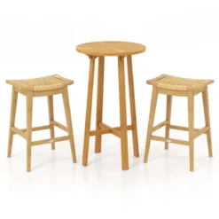Tangkula 3 Piece Patio Bar Set Round Cocktail Table W/ 2 Rattan Saddle Stools -Tangkula Shop GUEST 9c35d30e 273a 4df3 b6c1 075db3b43afc