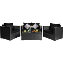 Tangkula 8PCS Rattan Patio Conversation Set Outdoor Furniture Set W/ Black Cushions -Tangkula Shop GUEST 9c97fd3e 7649 46f1 958e c496c94b665d